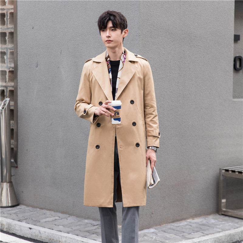 Herren Eleganter knielanger Trenchcoat aus leichtem Funktionsstoff mit Taillengürtel Shop Nory