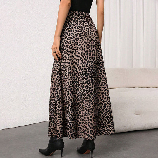 Damen Maxirock mit hohem Bund, ausgestellter A-Linie und markantem Leopardenprint Shop Nory
