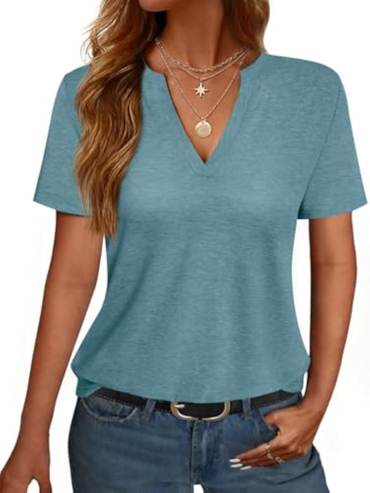 Damen V-Ausschnitt T-Shirt mit legerem Schnitt und sanftem Stoff Shopnory
