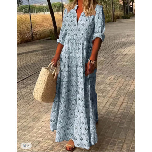 Damen Maxikleid mit modischem V-Ausschnitt und lässigem Schnitt