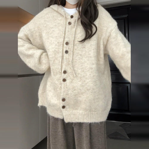 Damen Weiche Kapuzenstrickjacke mit Knopfdetails Shop Nory