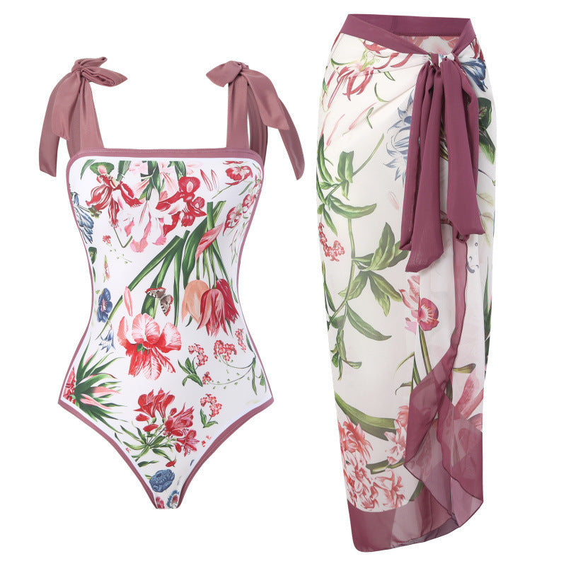 Damen Badeanzug-Set mit floralem Muster und elegantem Wickelrock