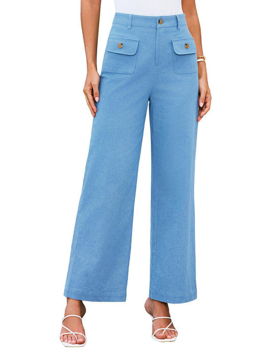 Hochtaillierte Damen-Trousers mit weitem Bein und Knopfklappen-Pattentaschen Shop Nory