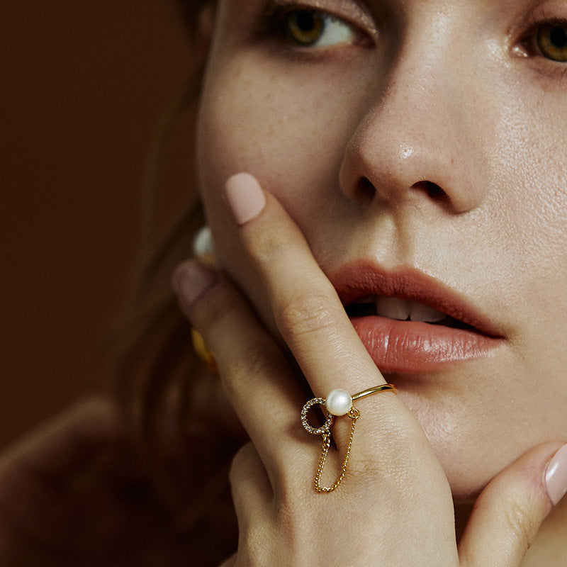 Damen Offener Ring mit elegantem Perlenanhänger Shop Nory