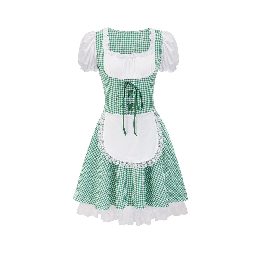 Damen nan Trachtenkleid im Vichy-Stil mit Puffärmeln, Schnürkorsett und Spitzenschürze Shop Nory