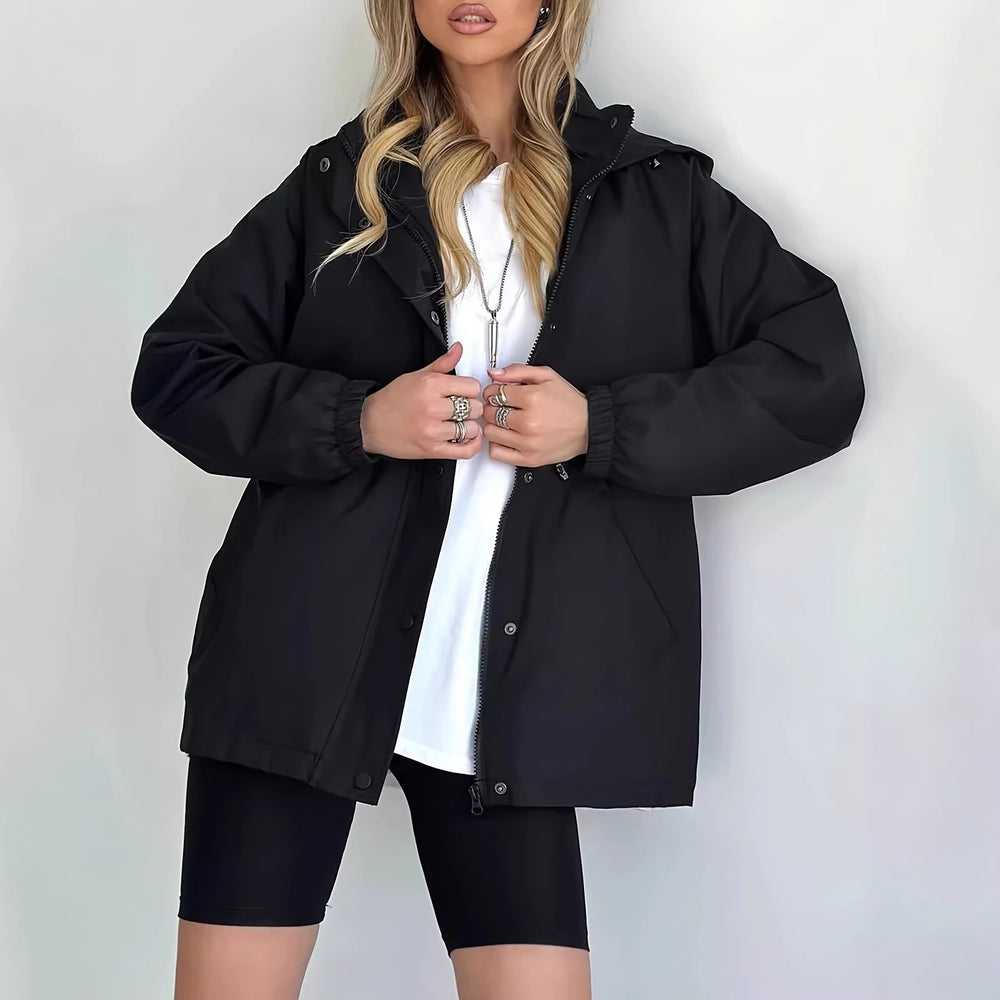 Damen Wasserabweisender Kurzparka mit Kapuze, Tunnelzug und Druckknopf-Leiste Shop Nory