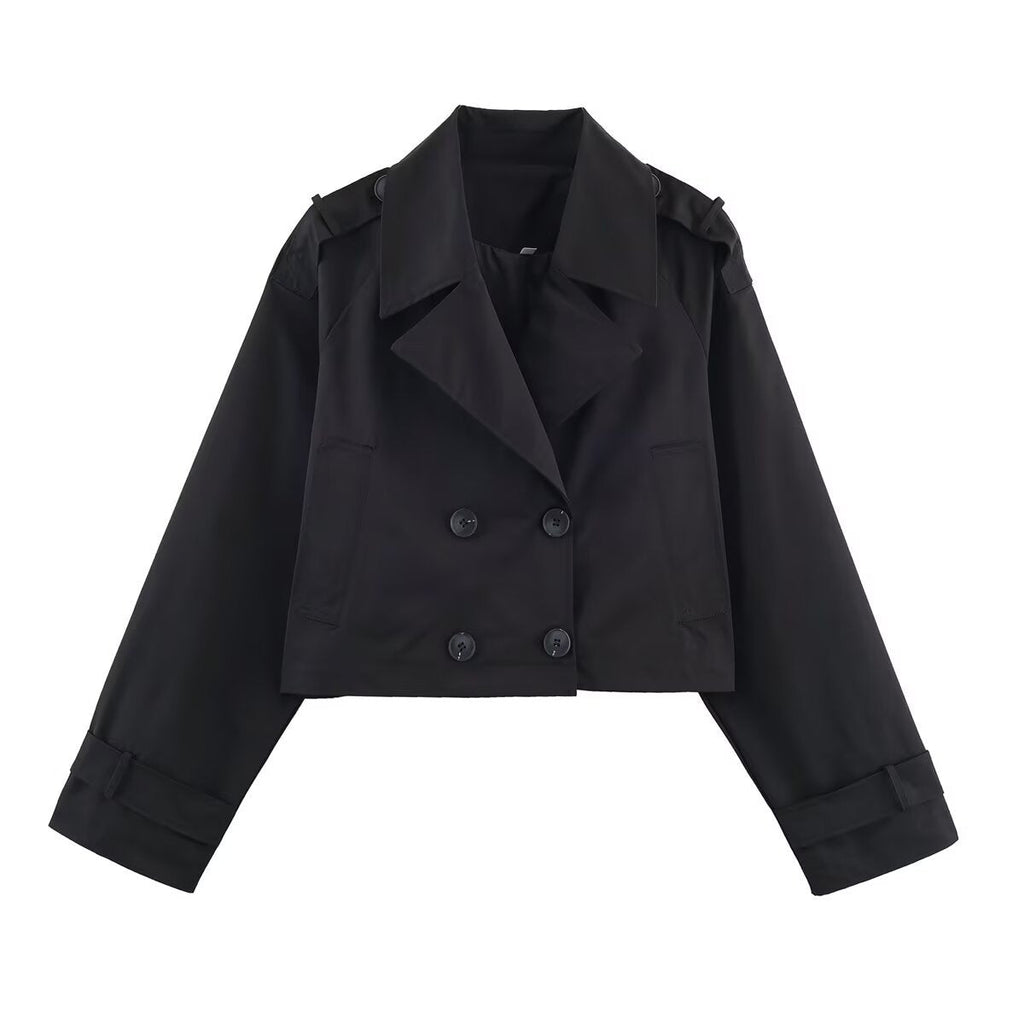 Damen Cropped Trenchcoat mit doppelter Knopfleiste und praktischen Taschen