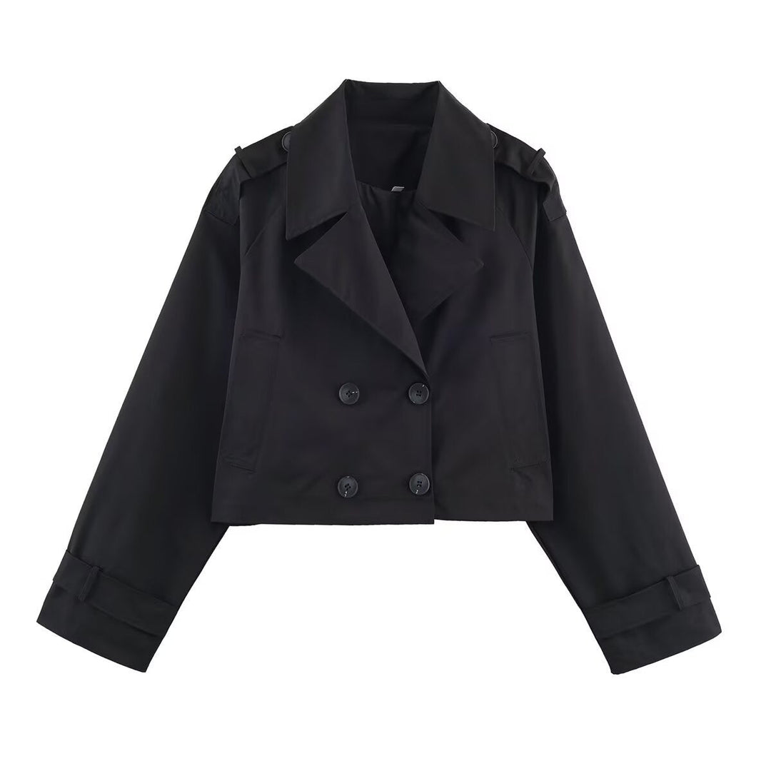 Damen Cropped Trenchcoat mit doppelter Knopfleiste und praktischen Taschen