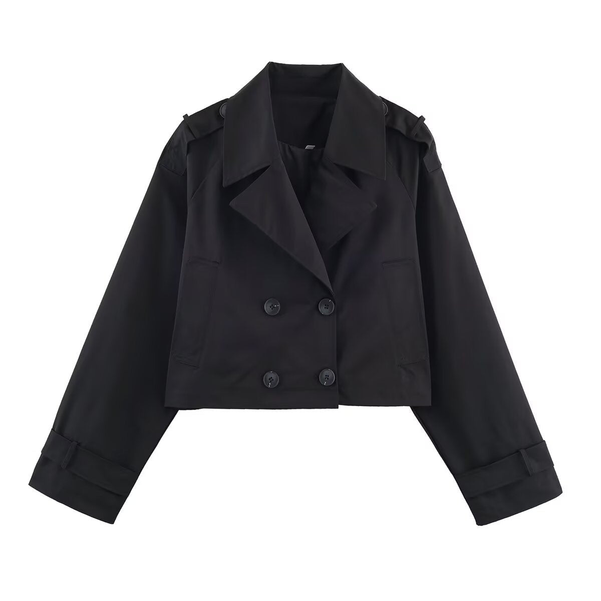 Damen Cropped Trenchcoat mit doppelter Knopfleiste und praktischen Taschen