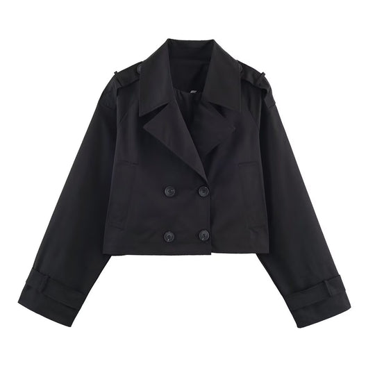 Damen Cropped Trenchcoat mit doppelter Knopfleiste und praktischen Taschen