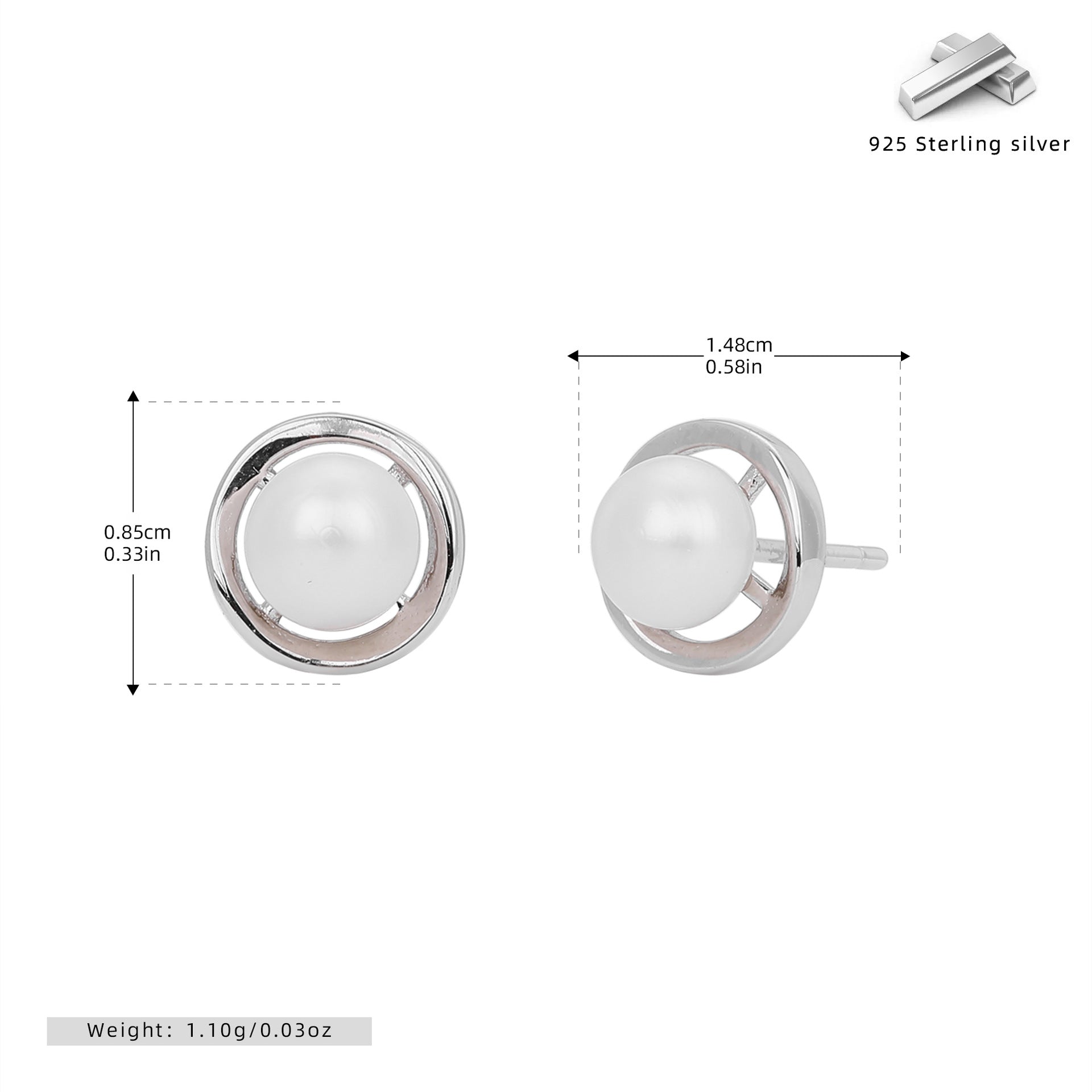 Damen Ohrstecker aus 925 Sterling Silber mit elegantem Perlendesign Shop Nory