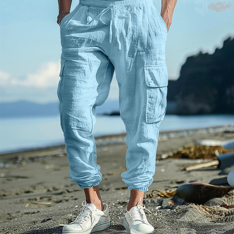 Herren luftige Cargo-Hose mit elastischem Bund und seitlichen Taschen