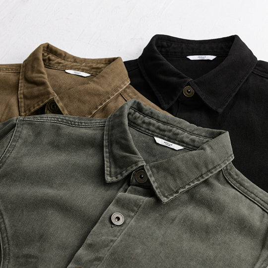 Herren robuste Canvas-Workerjacke mit Fronttaschen und markanten Ziernähten Shop Nory