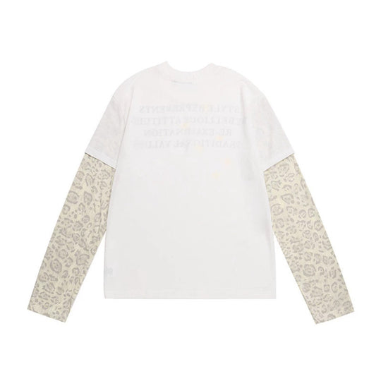 Damen Lagen-Langarmshirt mit Kontrastärmeln im Leo-Muster und Statement-Print Shop Nory