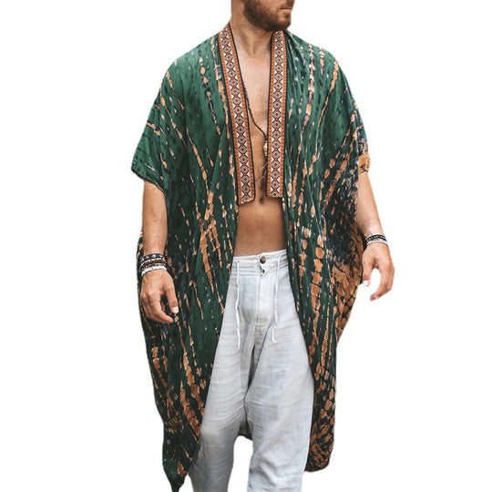Herren Langer Batik-Kimono aus leichter Viskose mit Ornamentbesatz Shop Nory