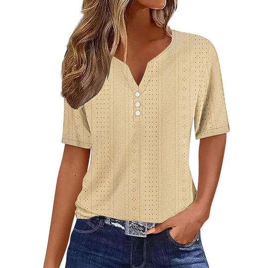 Damen Kurzarmshirt mit modischer Knopfleiste und Struktur