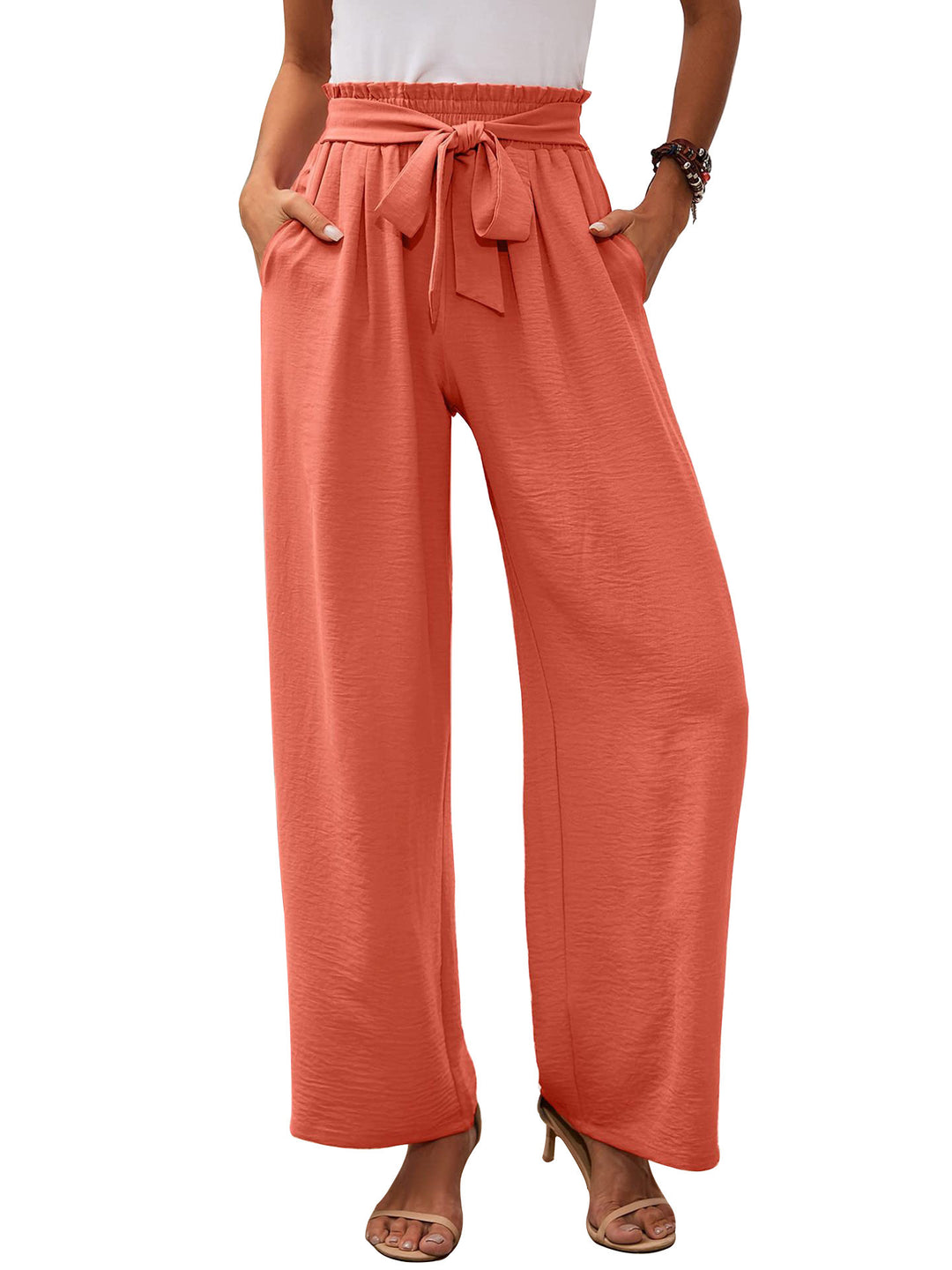Damen Paperbag-Hose mit weitem Bein, elastischer Taille und Bindegürtel Shop Nory