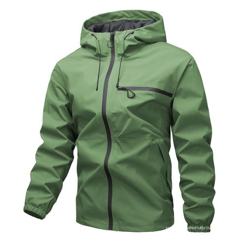 Herren Leichte dreilagige Softshell-Regenjacke mit verschweißten Reißverschlüssen, Kapuze und Brustreißverschluss Shop Nory