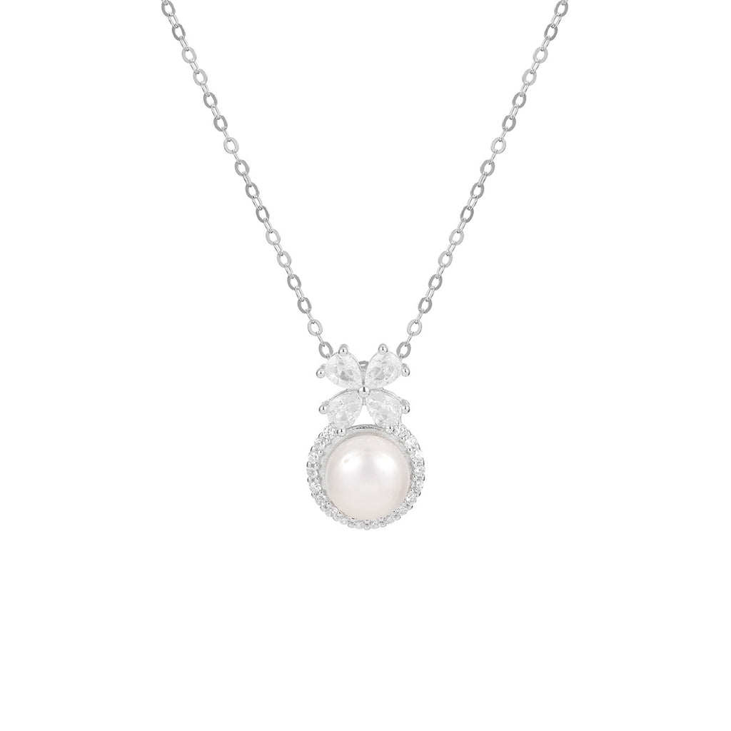 Damen elegante Perlen-Halskette mit strahlenden Zirkonia-Elementen Shop Nory