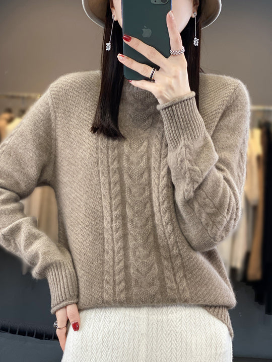 Damen Weicher Zopfstrick‑Mockneckpullover mit kaschmirähnlicher Haptik und verlängerten Rippbündchen Shop Nory