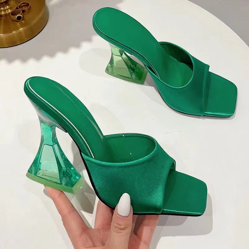Damen Modische Flip-Flops mit transparentem Blockabsatz