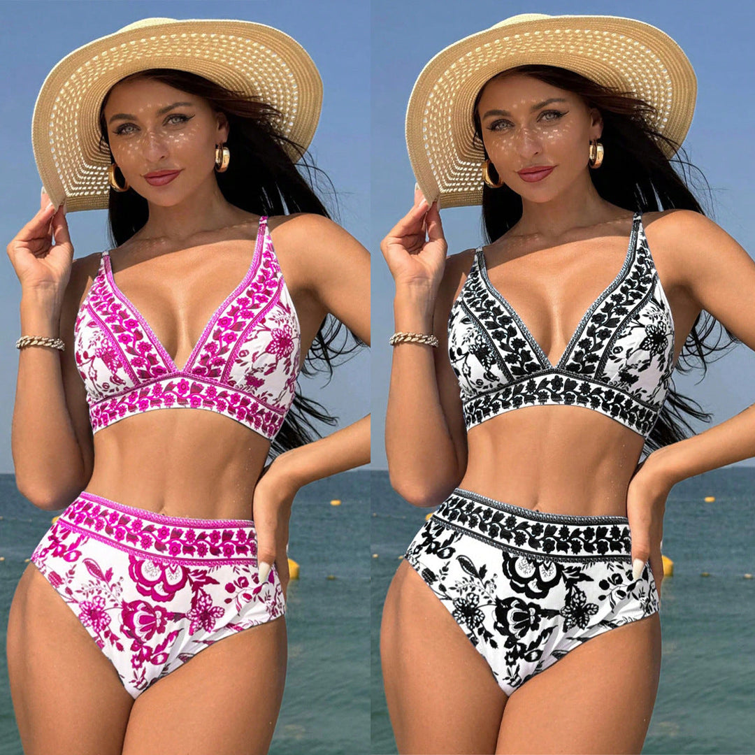 Damen Hochtaillierter Bikini mit floralem Muster