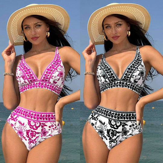 Damen Hochtaillierter Bikini mit floralem Muster