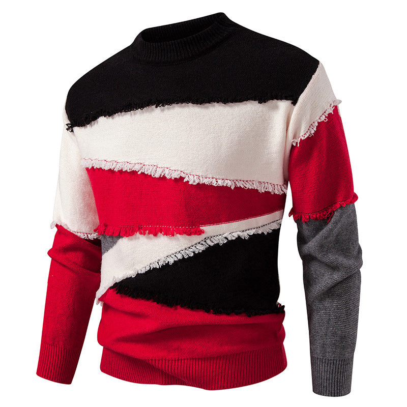 Herren Colorblock-Strickpullover mit Fransenbesatz und kurzem Stehkragen Shop Nory