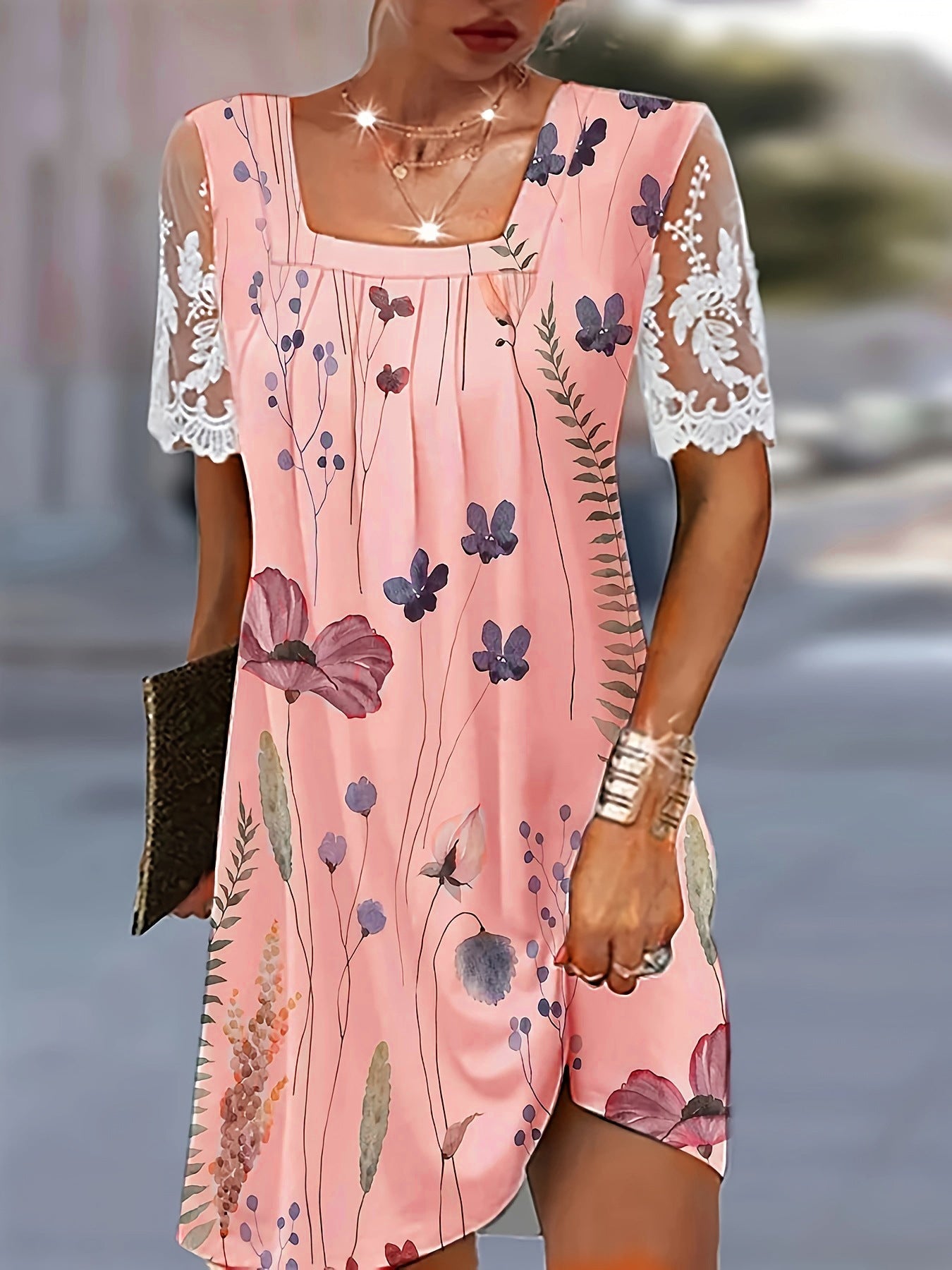 Damen Blumenmuster Shift Kleid