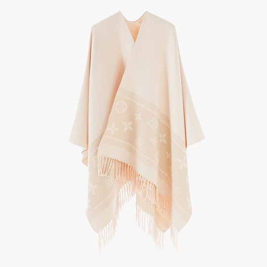 Damen Oversize‑Rechteckponcho aus Wollmix mit eingewebter Jacquardbordüre und Fransensaum Shop Nory