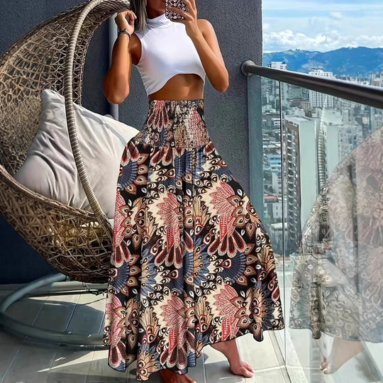 Damen Maxirock mit hohem Smokbund und floraler Paisley‑Optik Shop Nory