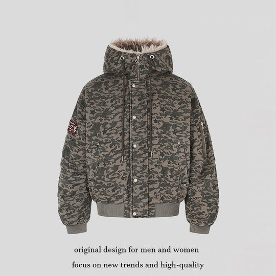 Damen gesteppte Bomberjacke mit Kunstfellkapuze, Tunnelzug und Utility‑Taschen Shop Nory