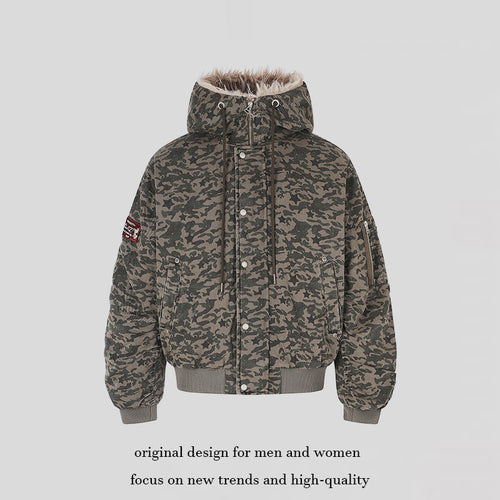 Damen gesteppte Bomberjacke mit Kunstfellkapuze, Tunnelzug und Utility‑Taschen Shop Nory