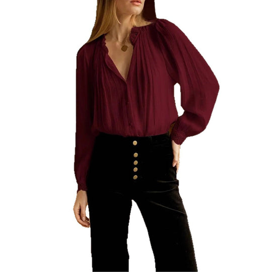 Damen Chiffonbluse mit romantischen Spitzenabschlüssen