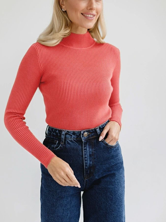 Damen Kurzgeschnittener Rippstrick‑Rollkragenpullover mit taillierter Passform Shop Nory