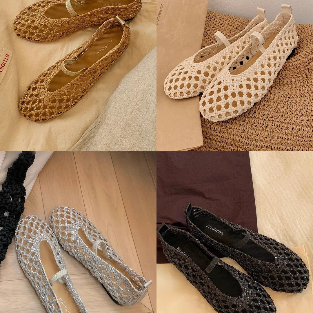 Damen Ballerina-Sandalen mit luftiger Netzstruktur und elastischem Riemen