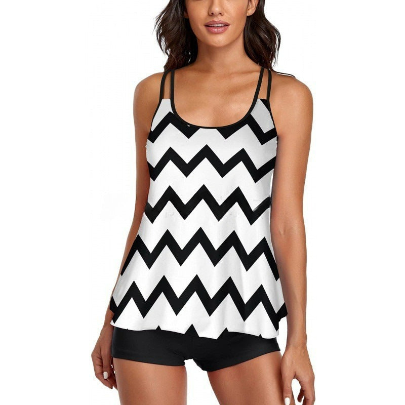 Damen Sportliches Tankini-Set mit bequemem Shorts und verstellbaren Trägern Shopnory