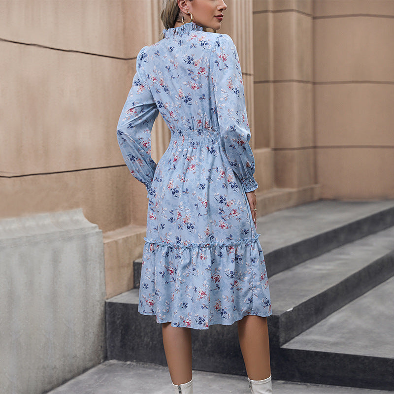 Damen Midikleid mit floralem Alloverprint, gerafftem Smock-Taillenbund und Volant-Saum Shop Nory