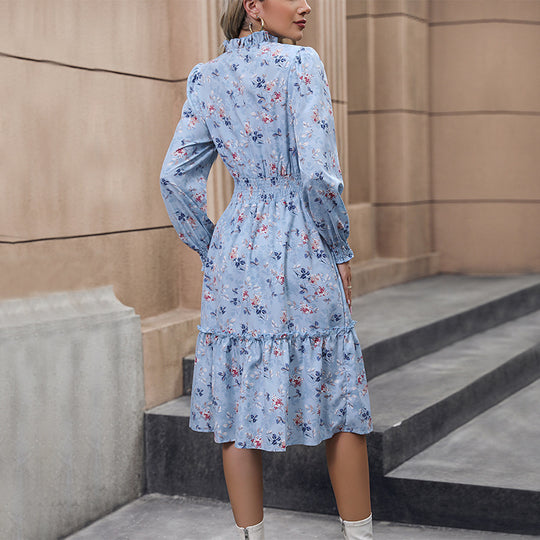 Damen Midikleid mit floralem Alloverprint, gerafftem Smock-Taillenbund und Volant-Saum Shop Nory