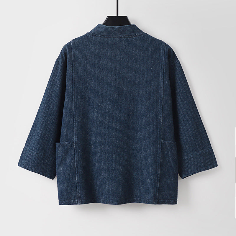 Unisex Jeans-Kimono-Jacke mit Bindegürtel und aufgesetzten Taschen Shop Nory