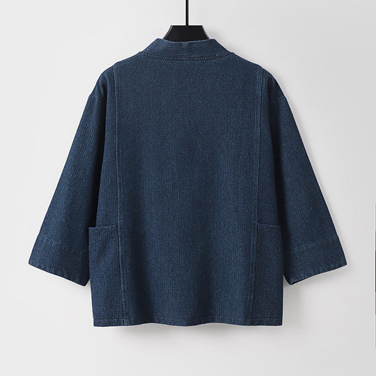 Unisex Jeans-Kimono-Jacke mit Bindegürtel und aufgesetzten Taschen Shop Nory