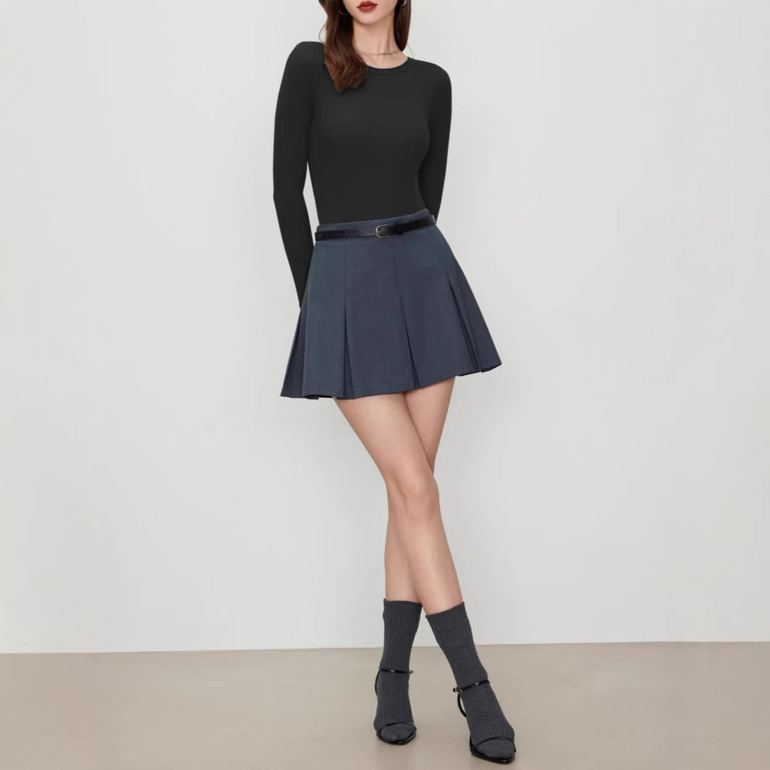 Damen Figurnahes geripptes Langarm-Basicshirt mit Rundhalsausschnitt und Stretch Shop Nory