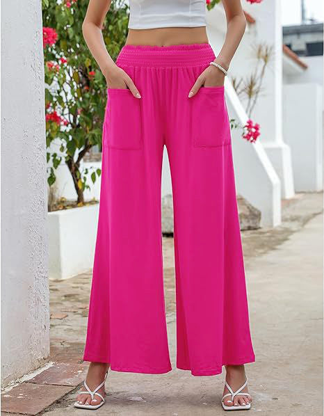Damen Weit geschnittene Palazzo-Hose mit elastischem Bund und praktischen Taschen