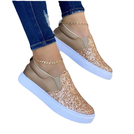 Damen Slip-On Plateau-Sneaker mit Glitzerfront, gepolstertem Fersenbereich und weißer Profilsohle Shop Nory