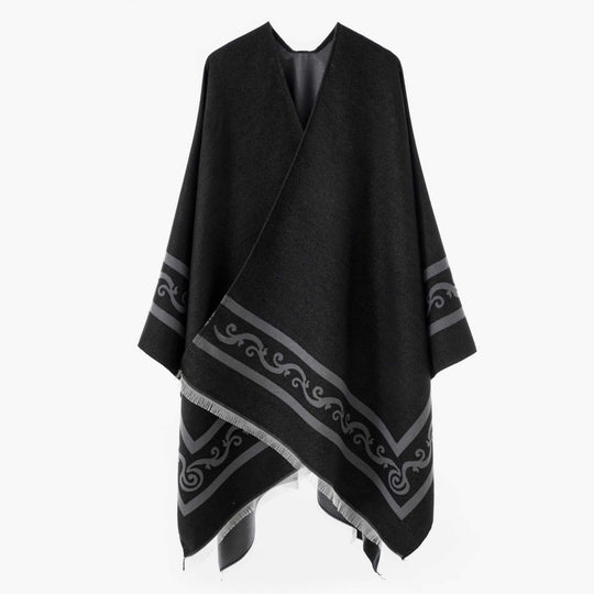 Damen Oversize-Cape mit geometrischem Jacquard und Fransensaum Shop Nory