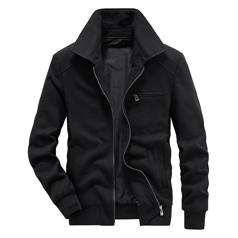 Herren texturierte Strick-Übergangsjacke mit Stehkragen und Reißverschluss Shop Nory
