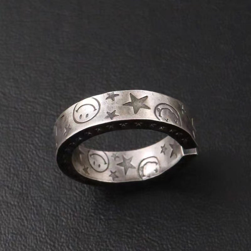 Damen Offener Ring mit kunstvollem Sterne- und Mondmotiv Shop Nory