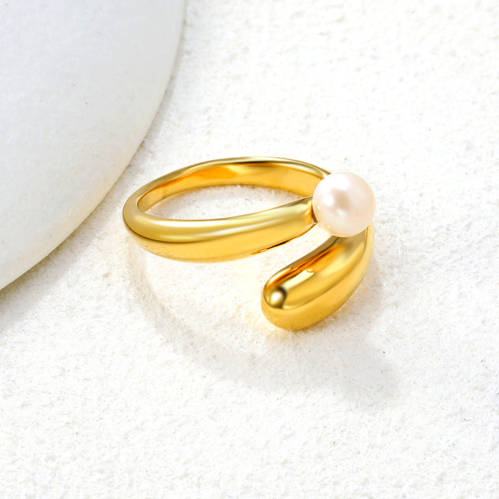 Damen offener Ring mit elegantem Muschel-Design und feinem Perlenakzent Shop Nory
