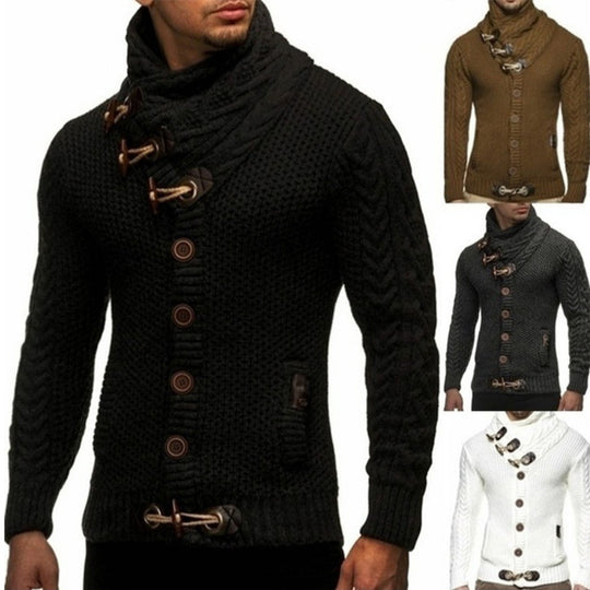 Herren nan Strickcardigan mit hohem Schalkragen, Zopfmuster und Knebelverschlüssen Shop Nory