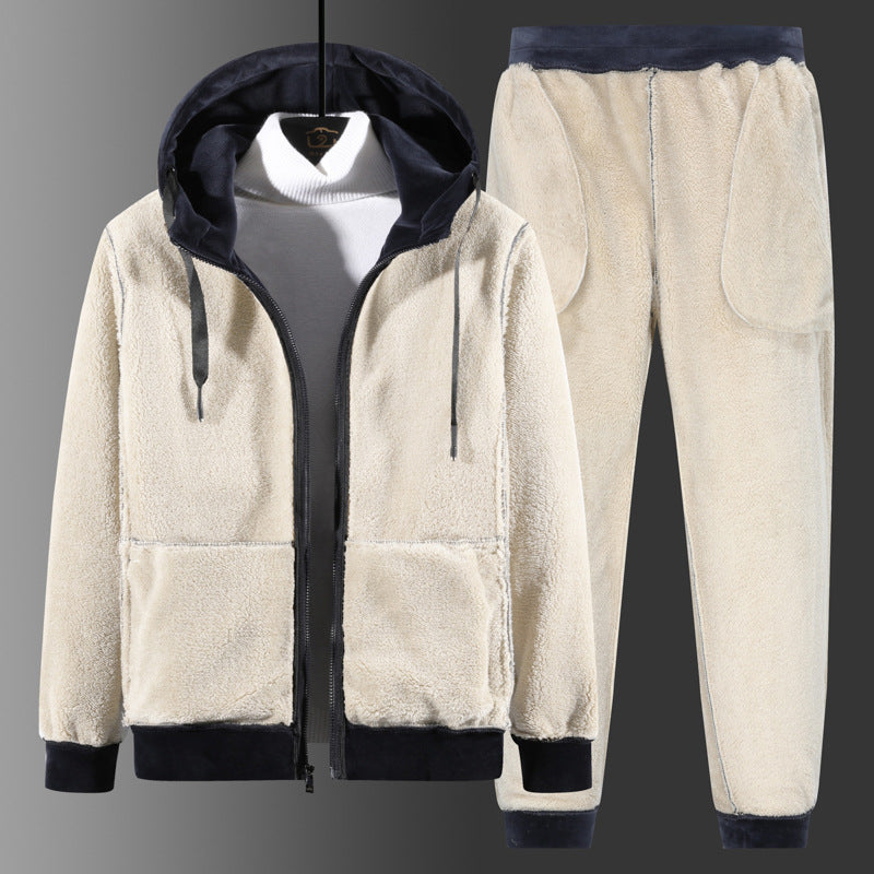 Herren Zweiteiliger Fleece-Trainingsanzug mit Kapuzenjacke, Teddyfutter und Jogginghose Shop Nory